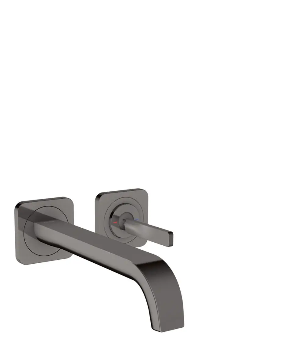 Waschtischmischer von AXOR in Polished Black Chrome mit einem langen Auslauf und einem leichten Griff zur Wandmontage, geeignet für Unterputzinstallation.